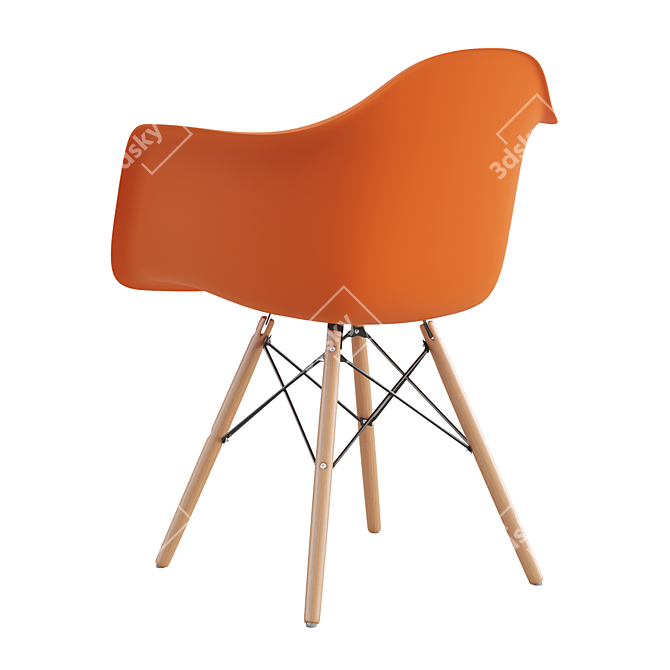 Modern Plastic Chair with Wooden Legs 3D model image 2