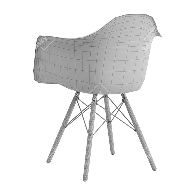 Modern Plastic Chair with Wooden Legs 3D model image 4