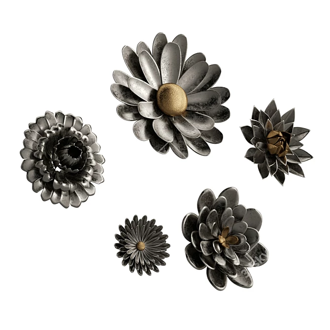 Antique Metal Flower Wall Decor 3D model image 4