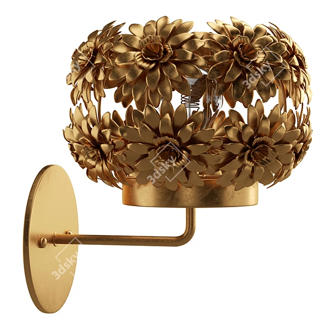 Metallic Gold Daisy Wall Sconce 3D model image 4