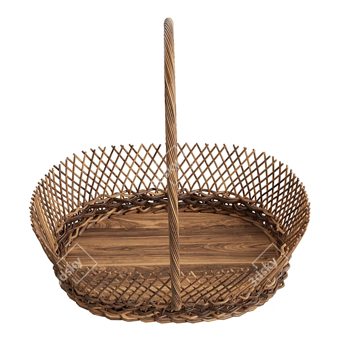 Handmade Natural Wicker Basket 3D model image 3