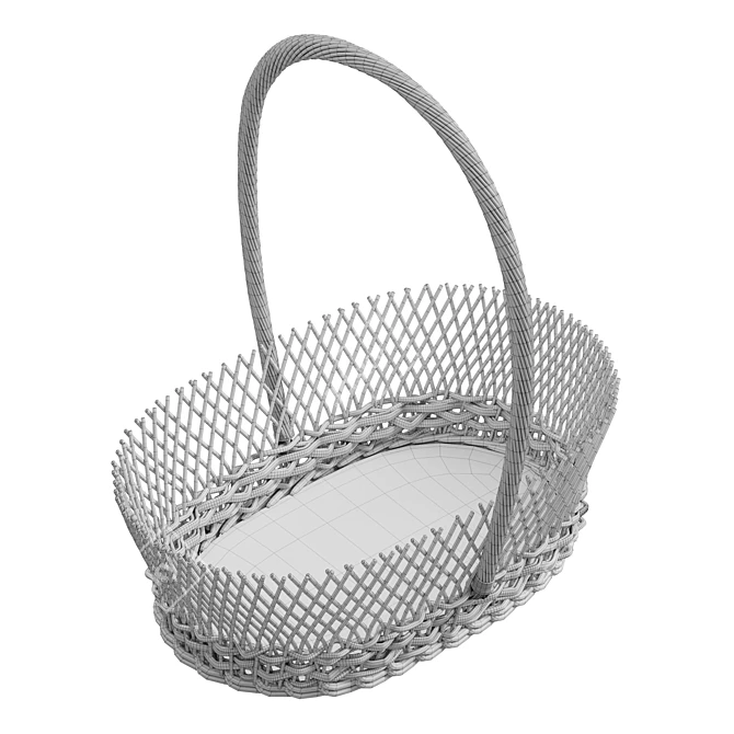 Handmade Natural Wicker Basket 3D model image 6