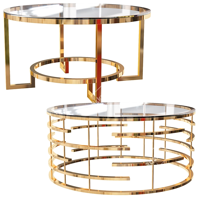 Sleek Metal Coffee Table Set 3D model image 1