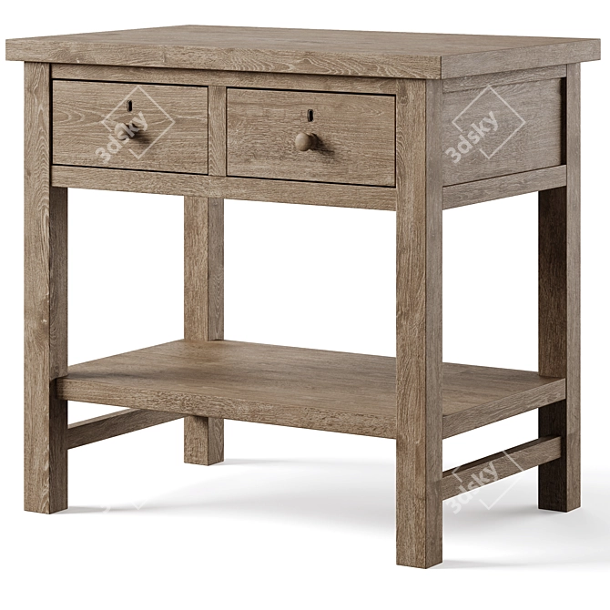 Rustic Farmhouse 2-Drawer Bedside Nightstand 3D model image 1