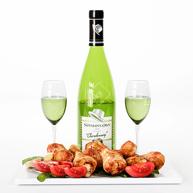 Gourmet Chicken and Wine Combo 3D model image 2