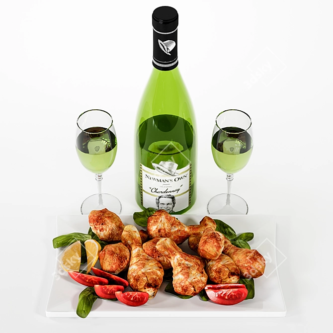 Gourmet Chicken and Wine Combo 3D model image 4