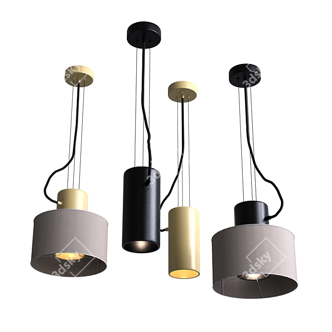 Modern Metallic Pendant Lamp Cylindrical 3D model image 1