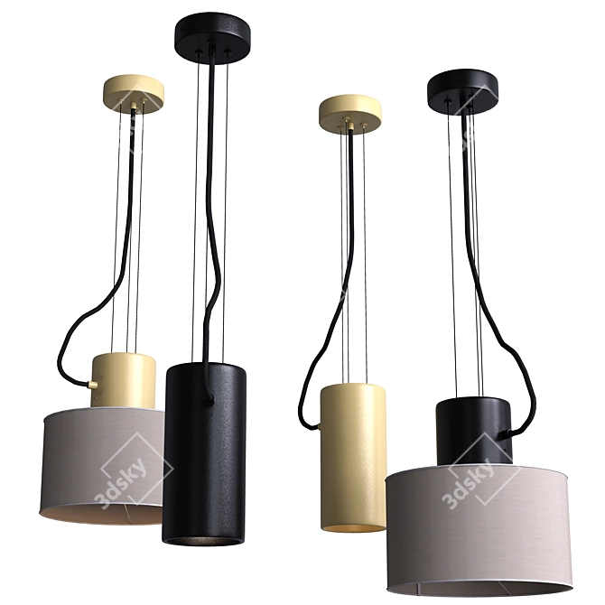 Modern Metallic Pendant Lamp Cylindrical 3D model image 2