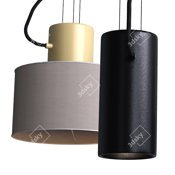 Modern Metallic Pendant Lamp Cylindrical 3D model image 6