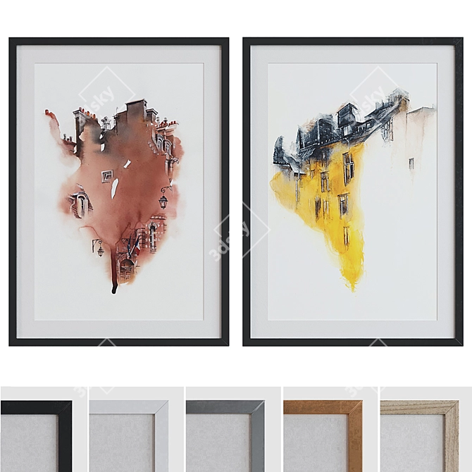 Modern Abstract Building Sketch Picture Frame Set 3D model image 1