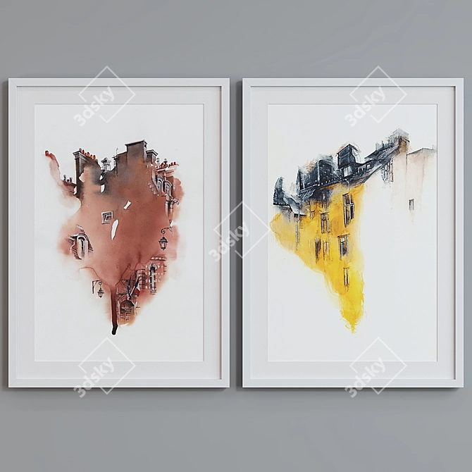 Modern Abstract Building Sketch Picture Frame Set 3D model image 2