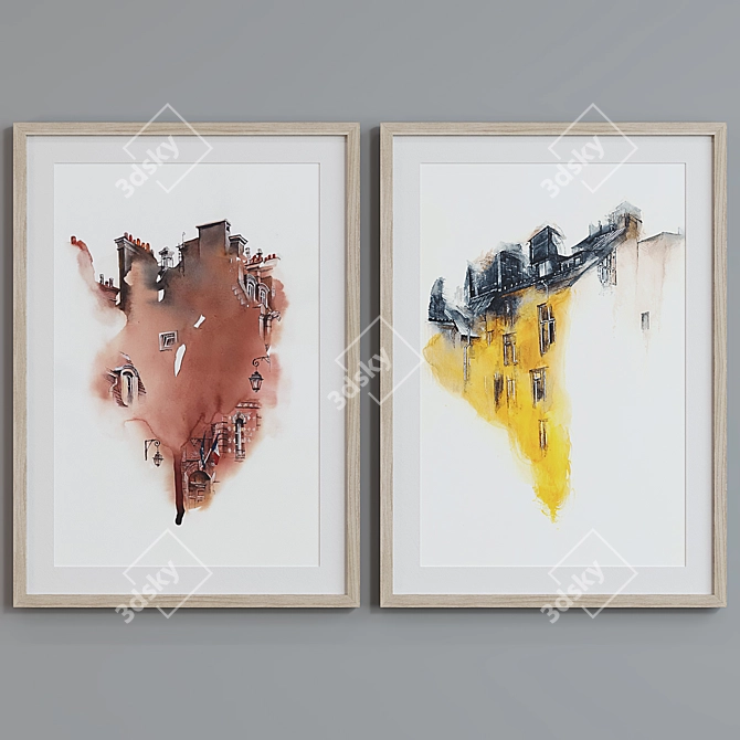 Modern Abstract Building Sketch Picture Frame Set 3D model image 3