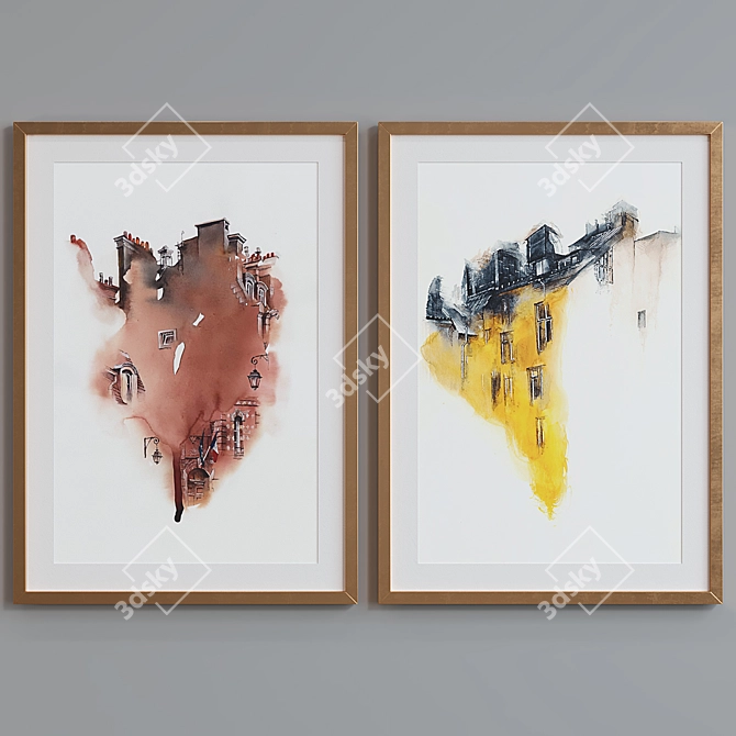 Modern Abstract Building Sketch Picture Frame Set 3D model image 4