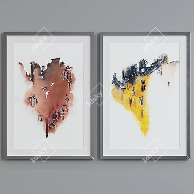 Modern Abstract Building Sketch Picture Frame Set 3D model image 5