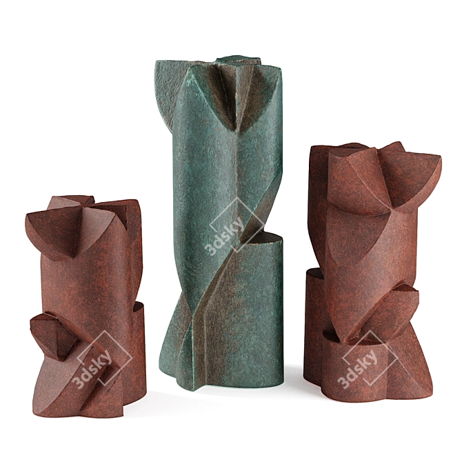 Modern Cubist Outdoor Column Statue 3D model image 1