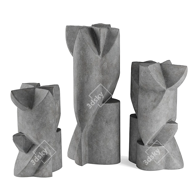 Modern Cubist Outdoor Column Statue 3D model image 3