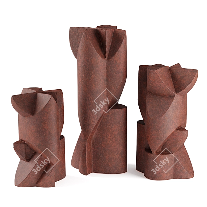 Modern Cubist Outdoor Column Statue 3D model image 4