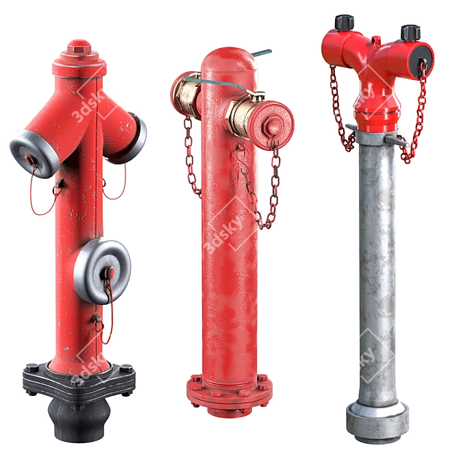 High Detail Urban Hydrant Set 3D model image 1