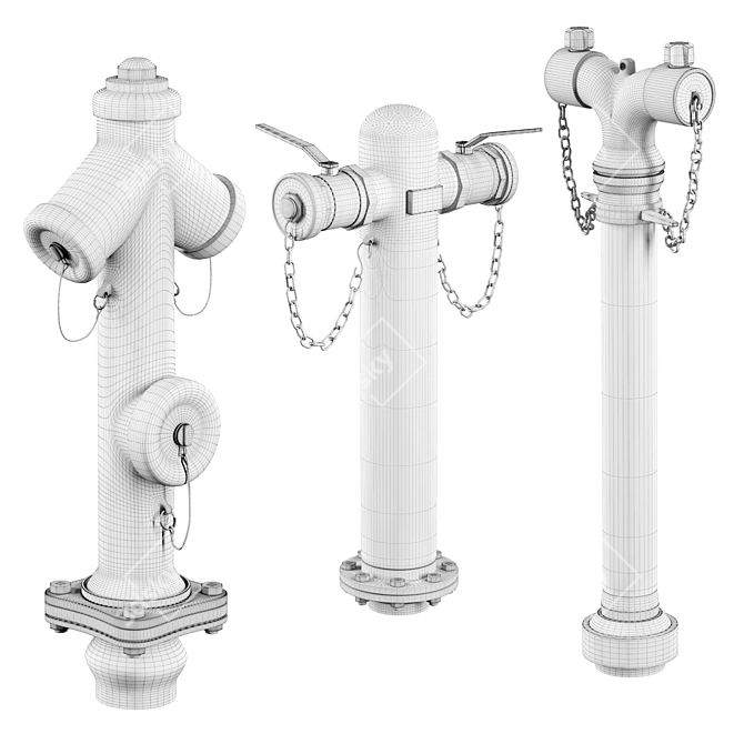 High Detail Urban Hydrant Set 3D model image 3