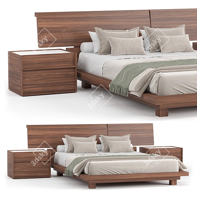 Modern Queen Bed Set Ensemble 3D model image 1