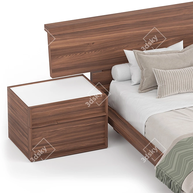 Modern Queen Bed Set Ensemble 3D model image 2