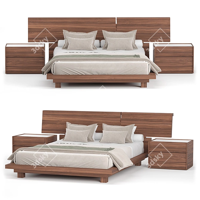 Modern Queen Bed Set Ensemble 3D model image 3