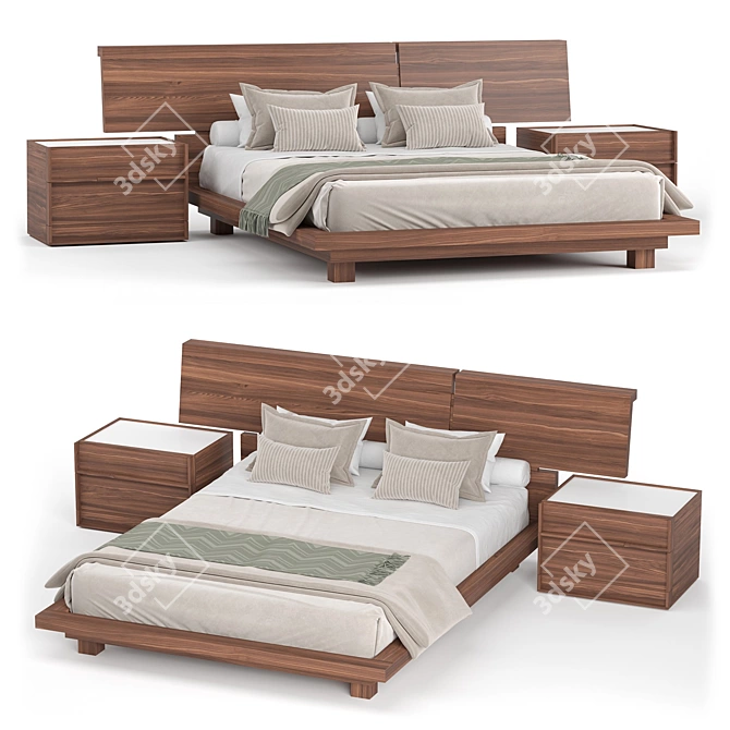 Modern Queen Bed Set Ensemble 3D model image 4