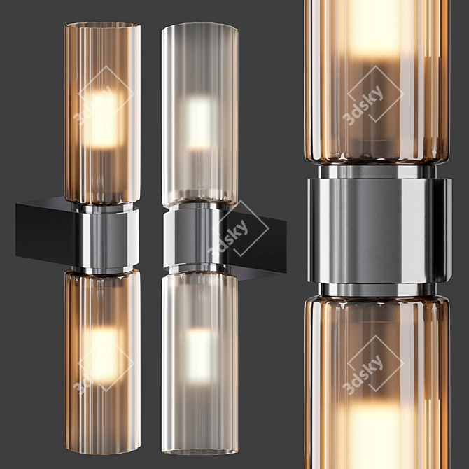 Brass & Glass Halogen Wall Sconce 3D model image 2