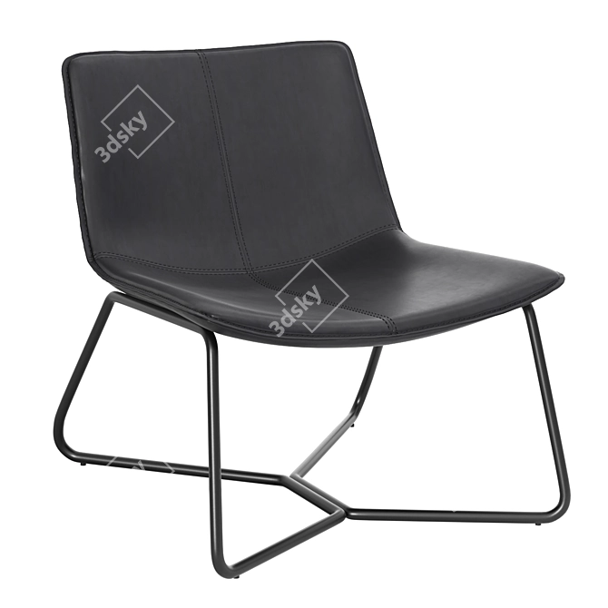 Sleek Leather Lounge Chair, Black 3D model image 2