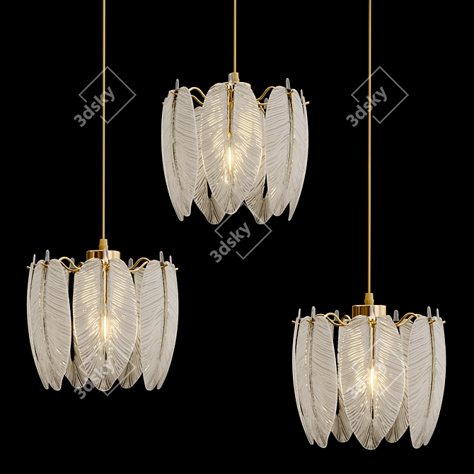 Feather Drum Glass Pendant Lamp 3D model image 1