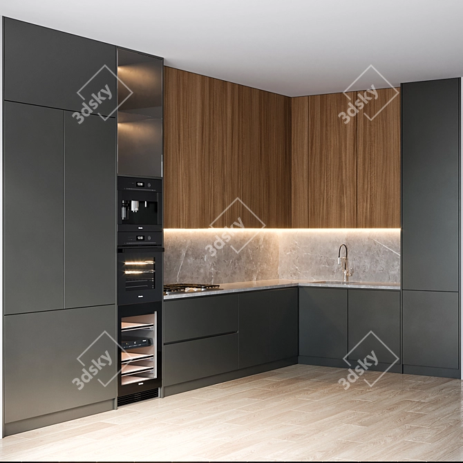  Modern Kitchen Setup with Miele & Brizo 3D model image 1