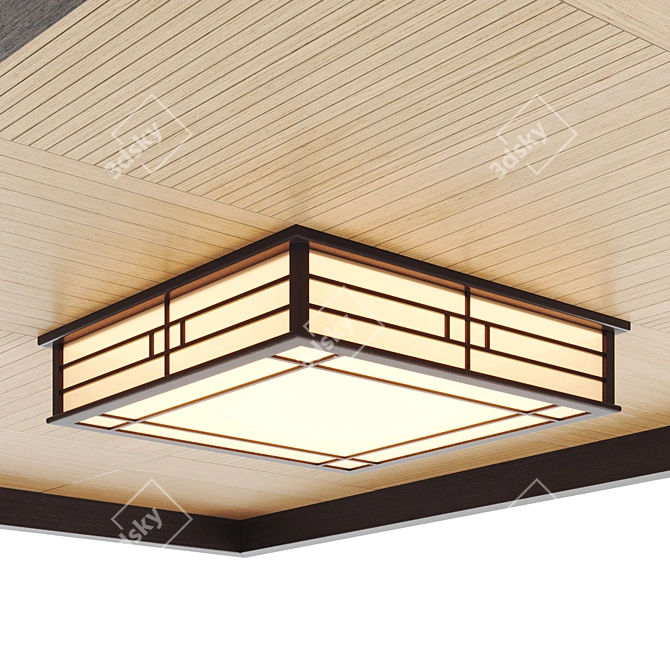 Japanese-Korean style ceiling with Tatami motif lamp 3D model image 7