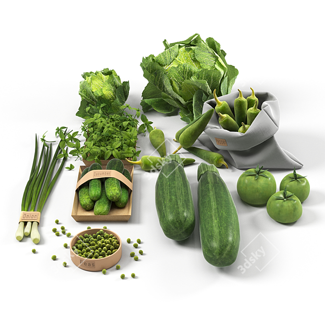 Green Veggie Variety Set: 3D 3D model image 5