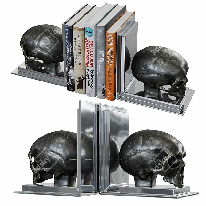 Skull Bookends Set with Unique Textures 3D model image 2