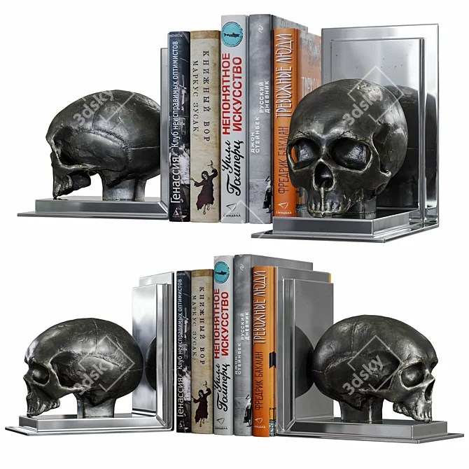 Skull Bookends Set with Unique Textures 3D model image 3