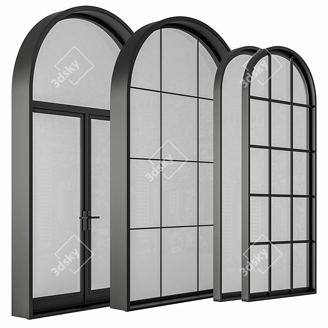  Contemporary Black Arched Windows 3D model image 4