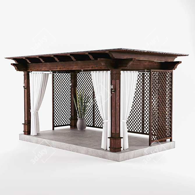 Outdoor Wooden Garden Pergola with Curtains 3D model image 1