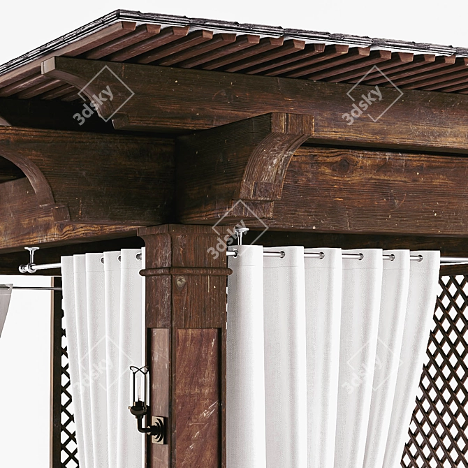 Outdoor Wooden Garden Pergola with Curtains 3D model image 2