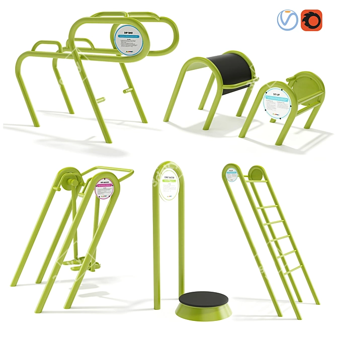 Outdoor Fitness Equipment Set 3D model image 7