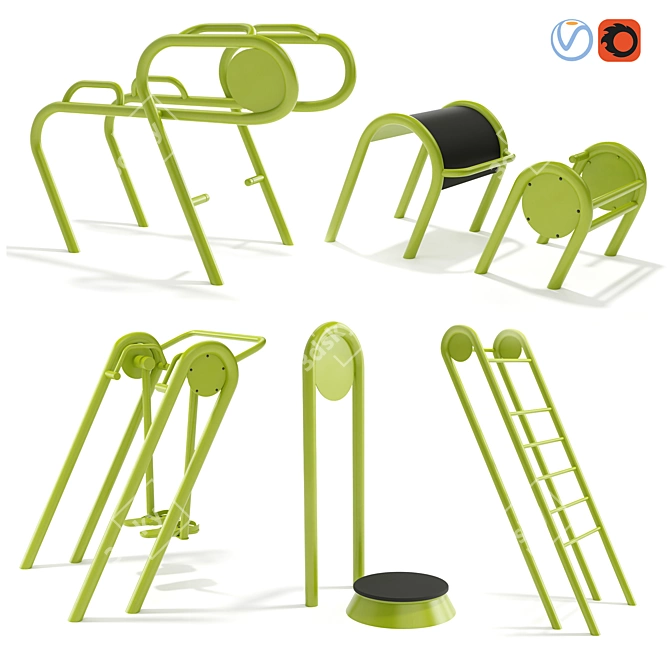 Outdoor Fitness Equipment Set 3D model image 8