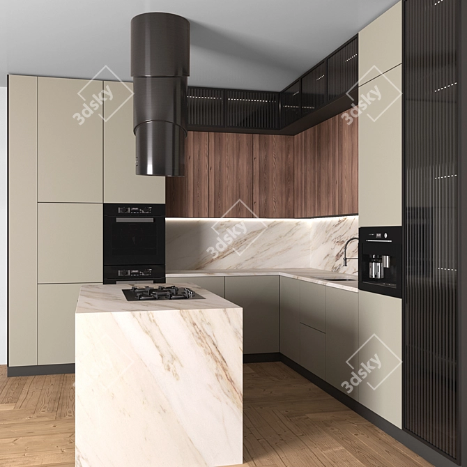 Modern Corner Kitchen Set with Appliances 3D model image 2