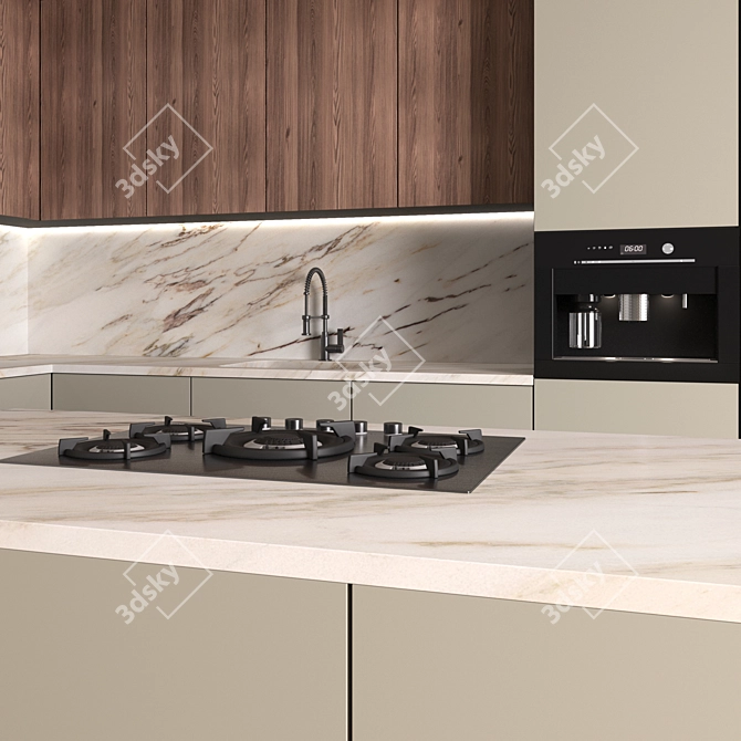 Modern Corner Kitchen Set with Appliances 3D model image 3