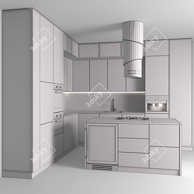 Modern Corner Kitchen Set with Appliances 3D model image 5