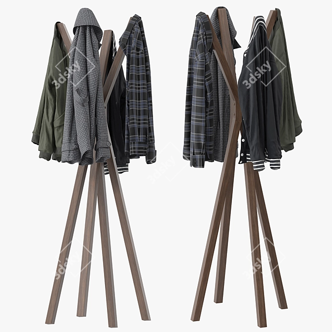 Modern Wall-Mounted Coat Rack 3D model image 2