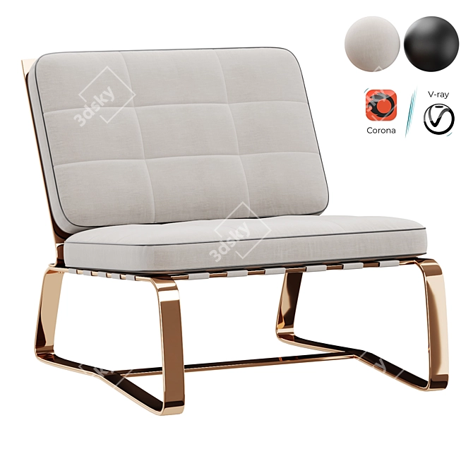 Quilted Leather Armchair Modern Style 3D model image 1