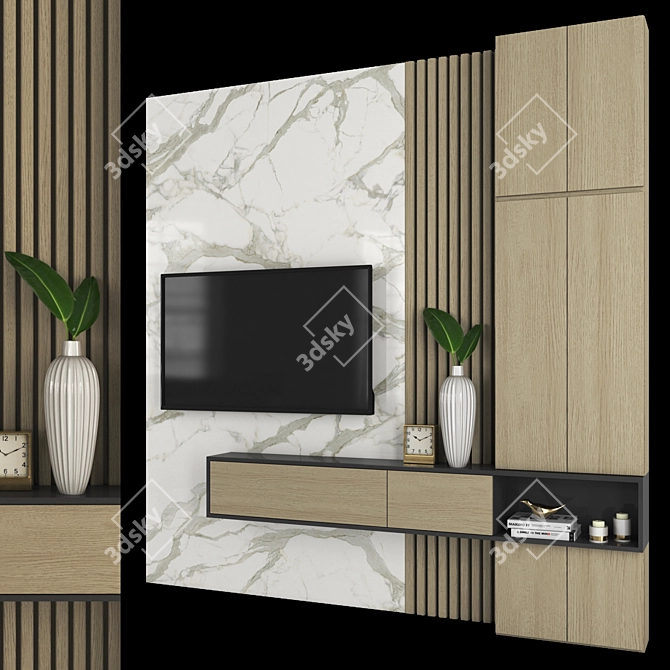 Sleek TV Wall Set with 50 inch TV 3D model image 2