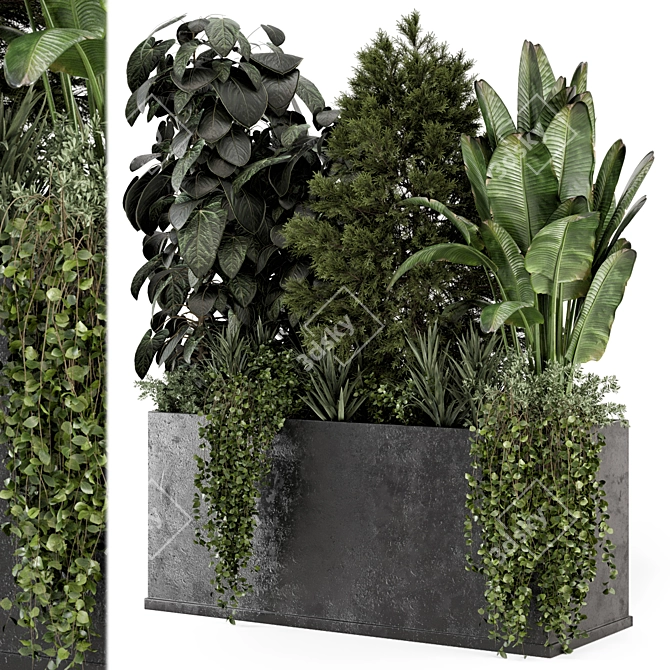 Concrete Pot Outdoor Plant Set 3D model image 1