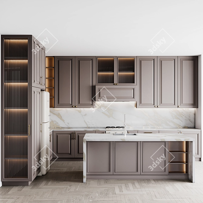 Customizable Neoclassic Kitchen Set 3D model image 1