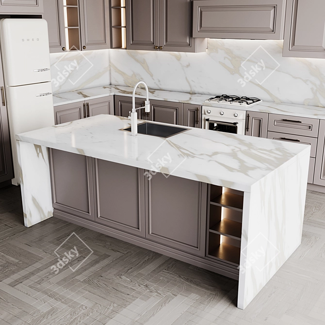 Customizable Neoclassic Kitchen Set 3D model image 5