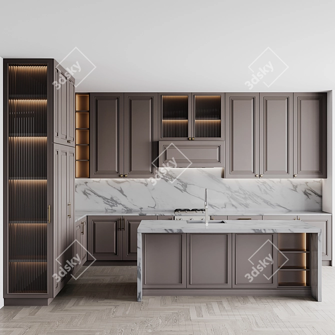 Customizable Neoclassic Kitchen Set 3D model image 10